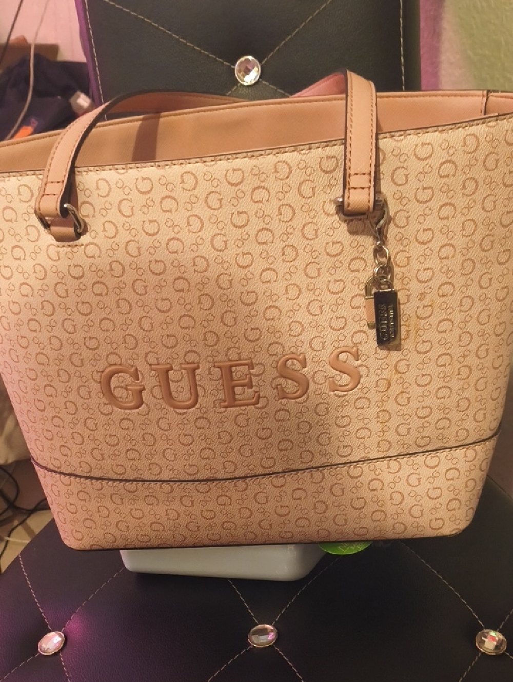 GUESS Blush Pink Logo Tote with Signature Charm